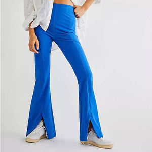 Free People Real Deal Slit Split Flare Pants in Mazarine Blue Size Large